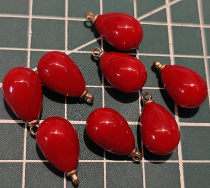 Cluster of eight vibrant Angola Red teardrop pendants, a key component for Hanfu and jewelry making.