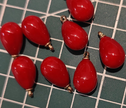 5 Pieces HB002 DIY Craft Supply: Angola Red Tear Drop Pendants (9x13mm) for Hanfu, Chanhua & Earring Making