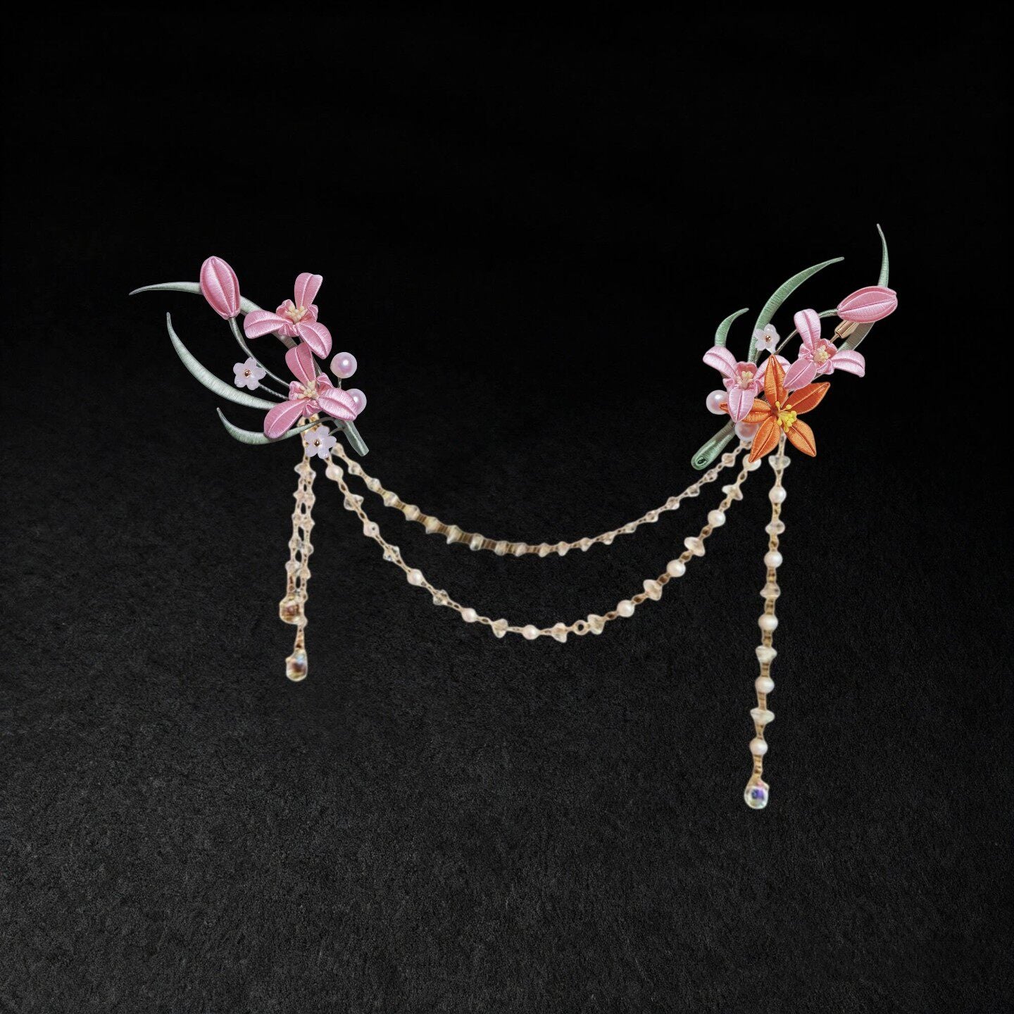 Handmade Chanhua Dual Flower Brooch Set - Daily, Wedding & Banquet