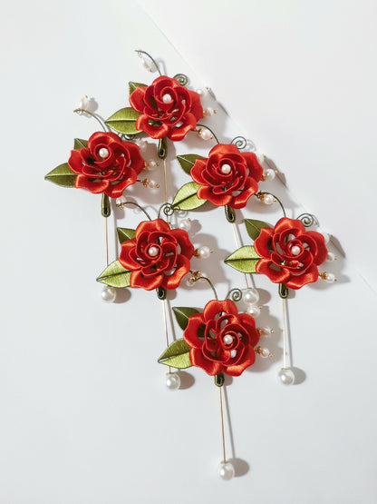 Shiyi Handmade Chanhua Red Rose Brooch - Daily, Wedding & Banquet