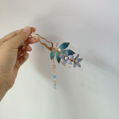 Liyou Handmade Ronghua Flower & Leaf U-Pin Hairpin - Wedding & Daily
