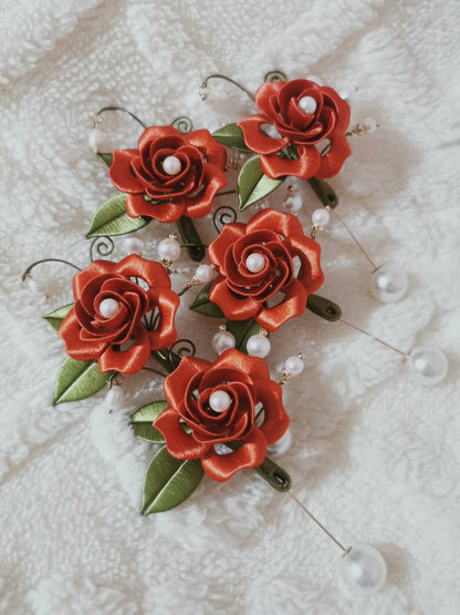 Shiyi Handmade Chanhua Red Rose Brooch - Daily, Wedding & Banquet