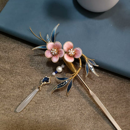 Handmade Ronghua Silk Velvet Pink Plum Blossom Hairpin