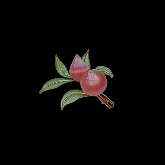 Traditional Chinese thread-wrapped (Chanhua) artisanal hair accessory designed as a branch of ripe peaches.