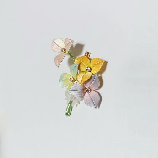Chunri Handmade Chanhua Hydrangea Hair Clip - Pastel Flowers with Crystal