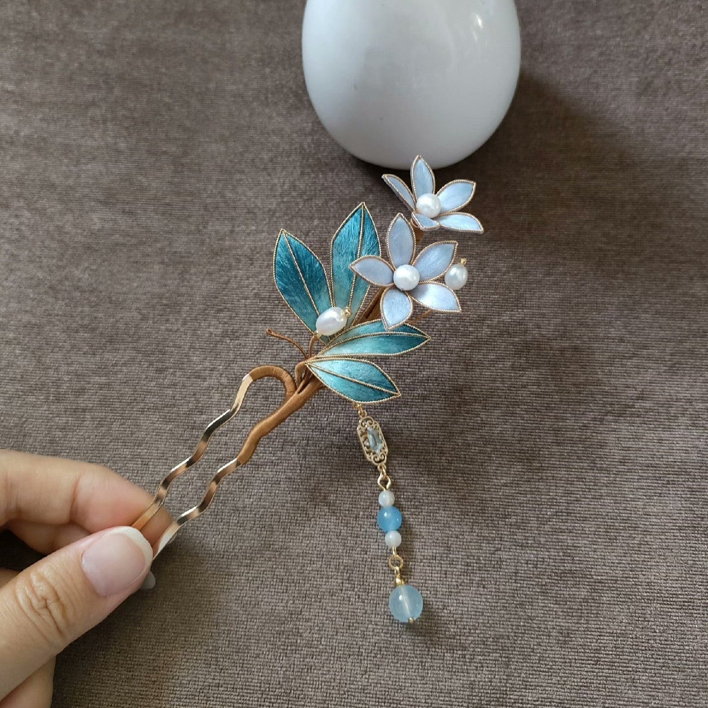 Liyou Handmade Ronghua Flower & Leaf U-Pin Hairpin - Wedding & Daily