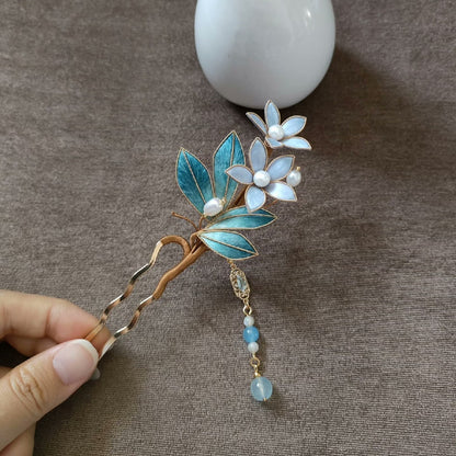 Liyou Handmade Ronghua Flower & Leaf U-Pin Hairpin - Wedding & Daily