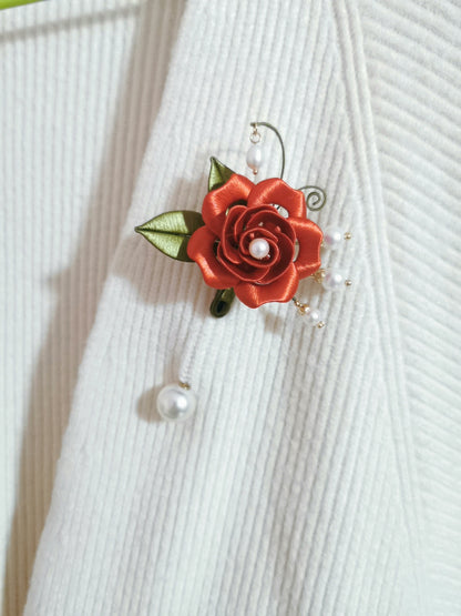 Shiyi Handmade Chanhua Red Rose Brooch - Daily, Wedding & Banquet