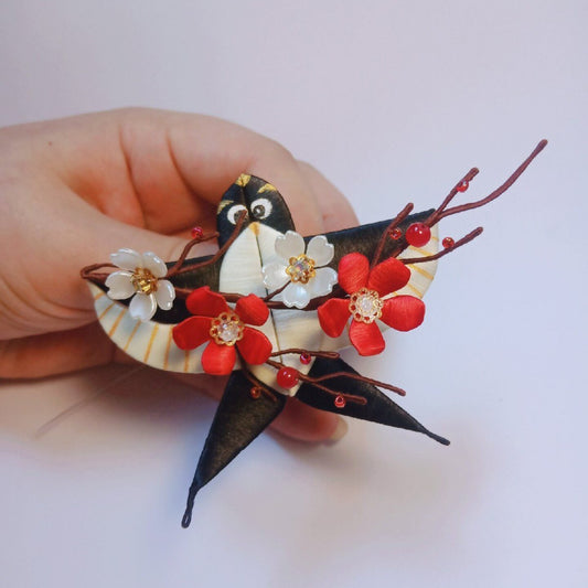 Luxury 3D embroidery accessory depicting a traditional swallow paper kite made with artisanal thread-wrapping techniques.