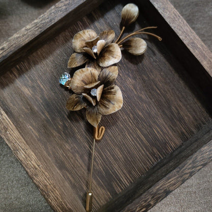 Handmade Ronghua Phalaenopsis Brooch - Crystal Drop - Wedding & Daily