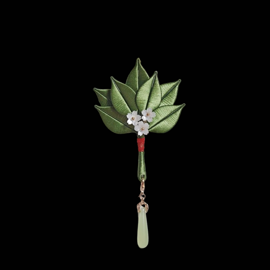 Handmade Chanhua Pomelo Leaf Pendant - Jade Ring & Tassel - Bag, Car & Home Charm