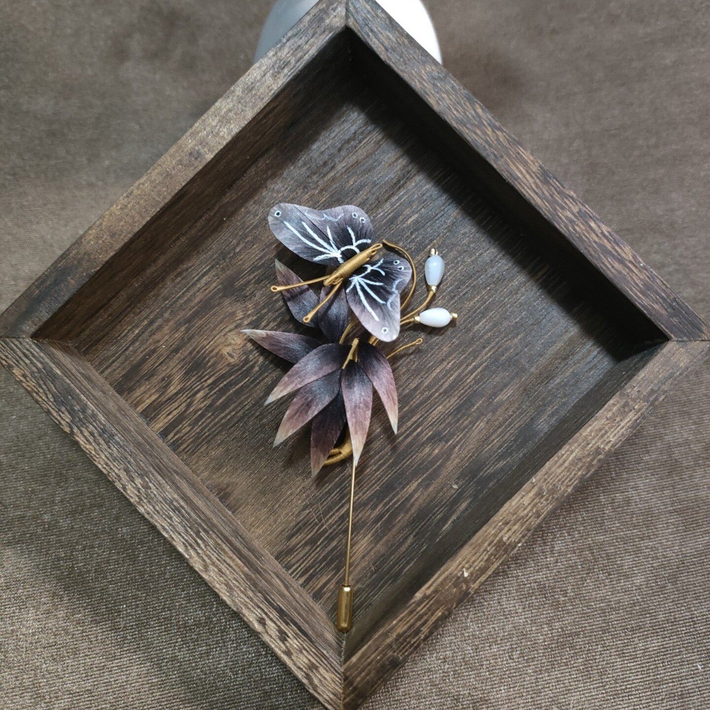 Handmade Ronghua Bamboo & Butterfly Brooch - Pearl Drop - Wedding & Daily