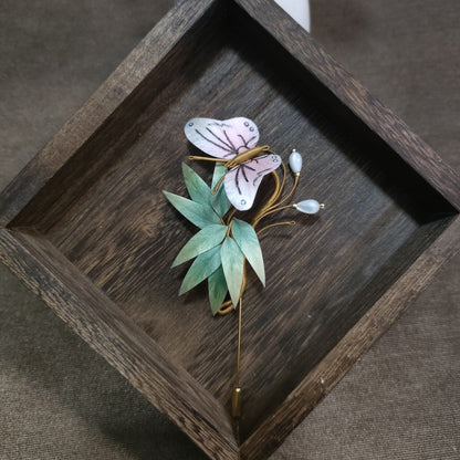Handmade Ronghua Bamboo & Butterfly Brooch - Pearl Drop - Wedding & Daily
