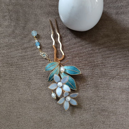 Liyou Handmade Ronghua Flower & Leaf U-Pin Hairpin - Wedding & Daily