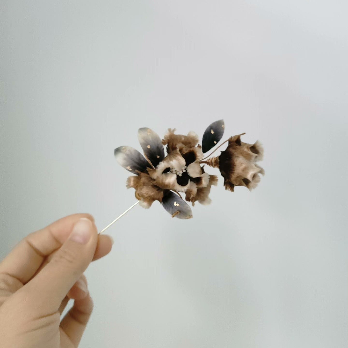 Handmade Ronghua Iris Brooch - Pink & Teal with Gold Detail