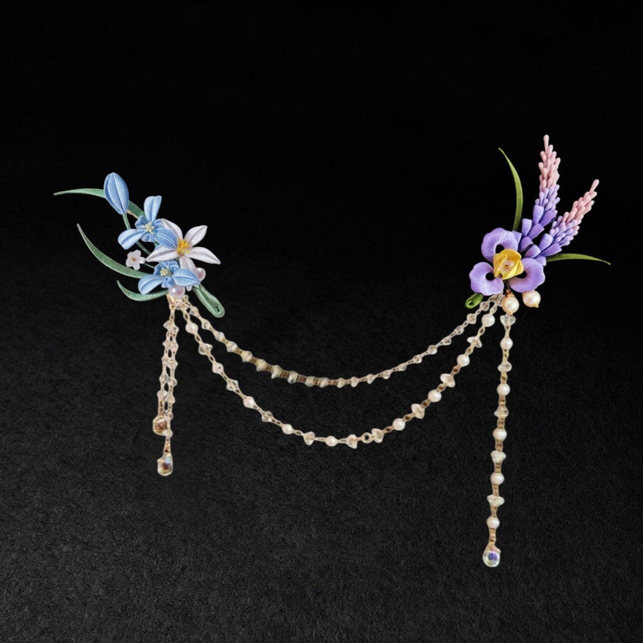 Handmade Chanhua Dual Flower Brooch Set - Daily, Wedding & Banquet