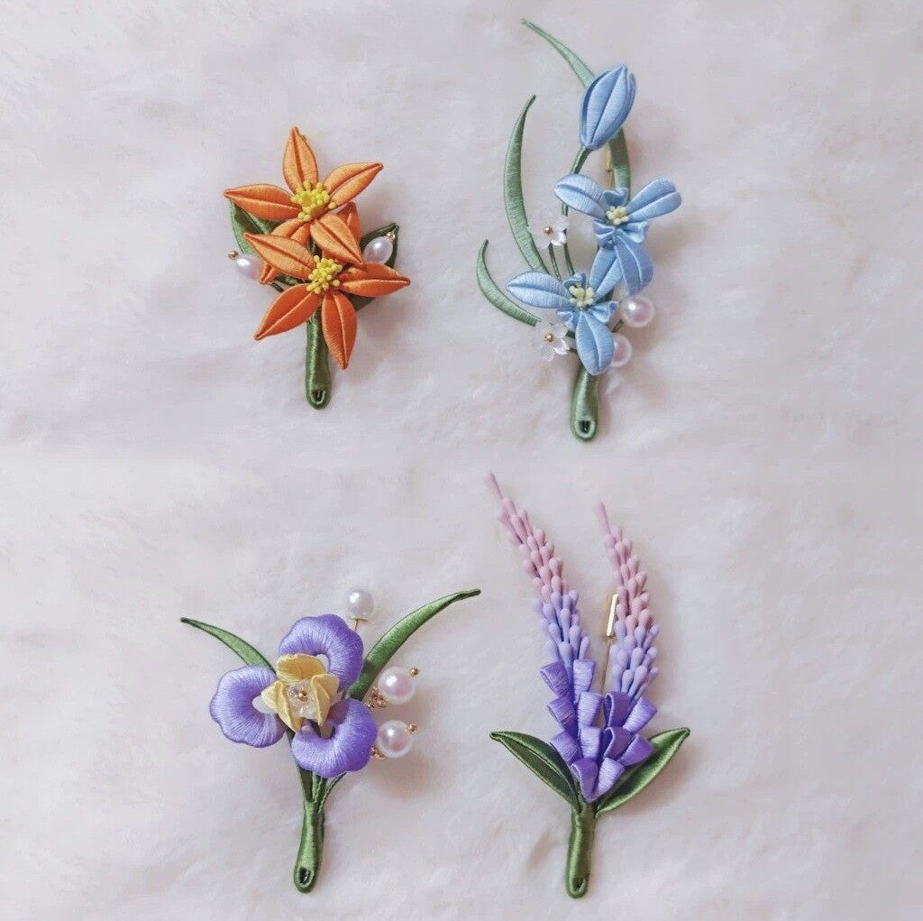 Handmade Chanhua Iris Brooch - Purple Flower Brooch