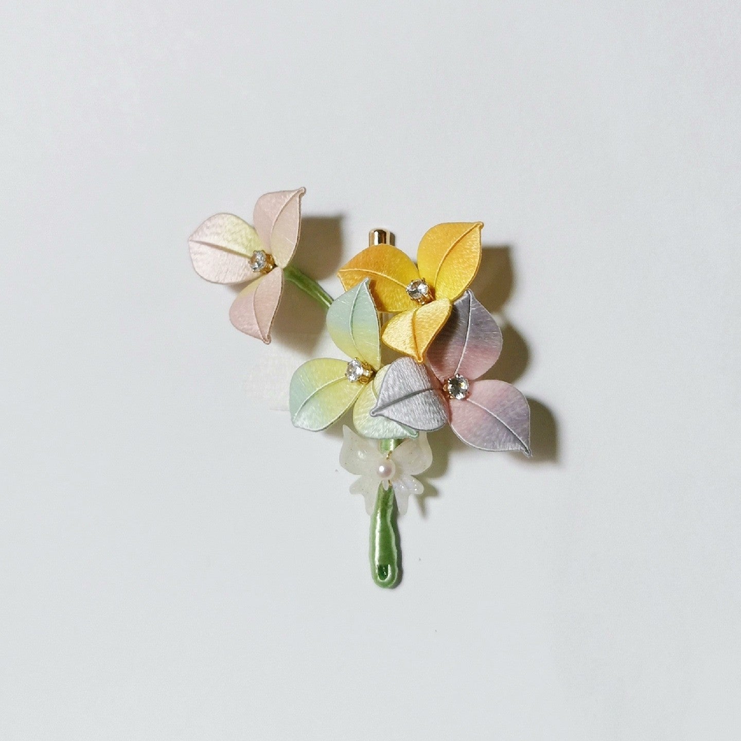 Chunri Handmade Chanhua Hydrangea Hair Clip - Pastel Flowers with Crystal