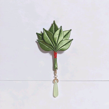 Handmade Chanhua Pomelo Leaf Pendant - Jade Ring & Tassel - Bag, Car & Home Charm