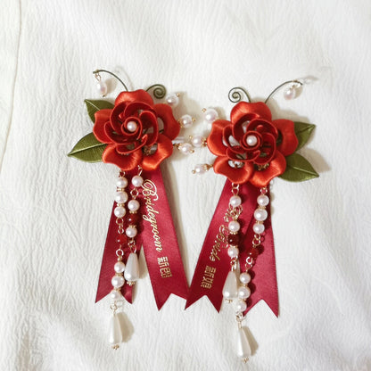 Shiyi Handmade Chanhua Red Rose Brooch - Daily, Wedding & Banquet