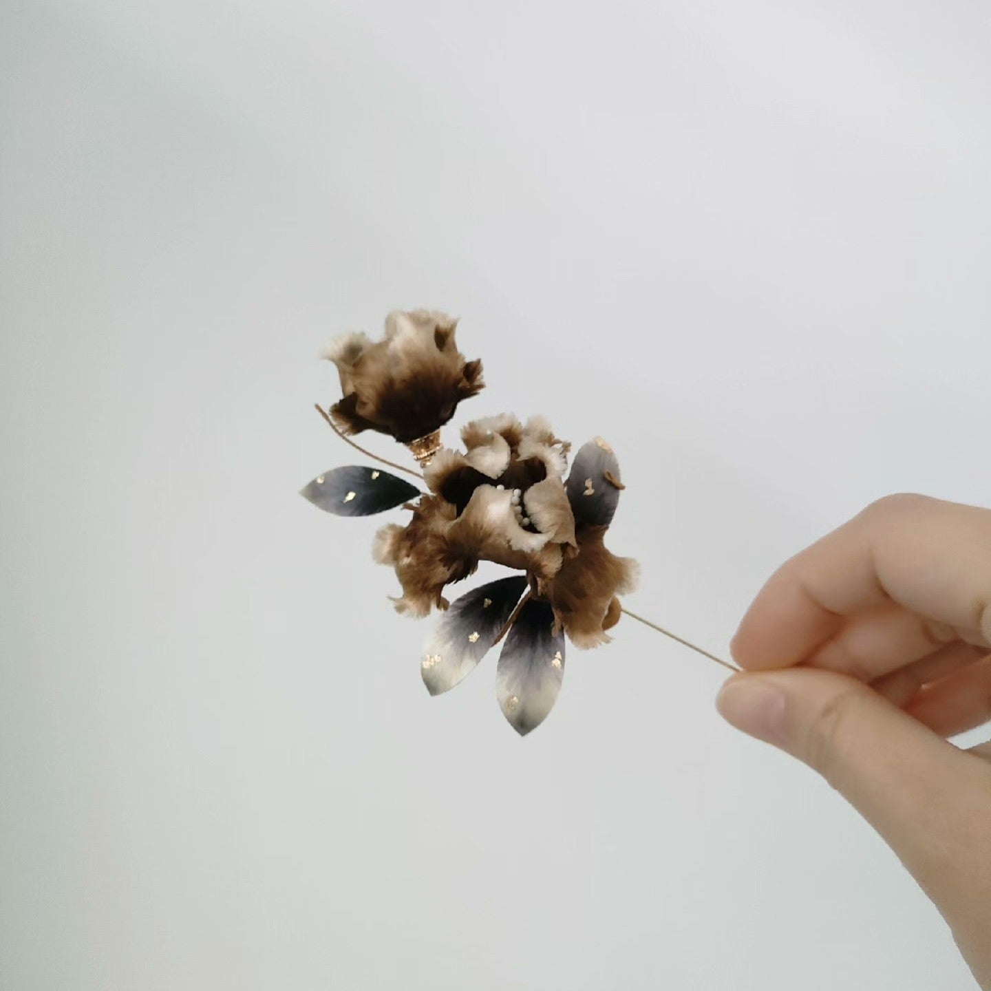 Handmade Ronghua Iris Brooch - Pink & Teal with Gold Detail