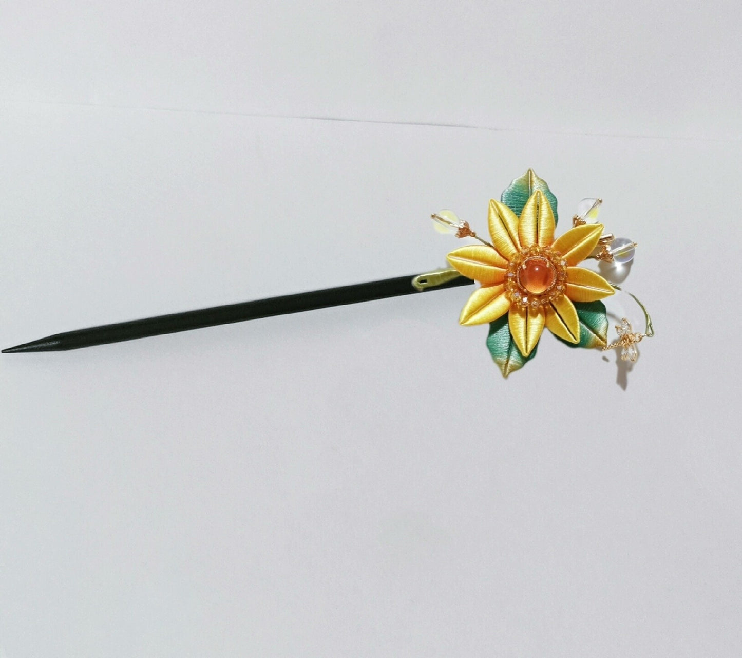 Handmade Chanhua Sunflower Brooch - Crystal & Moonstone Accents