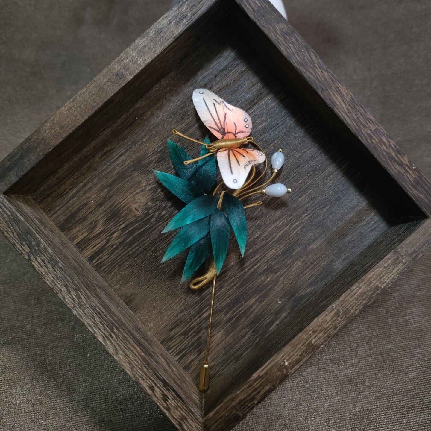 Handmade Ronghua Bamboo & Butterfly Brooch - Pearl Drop - Wedding & Daily