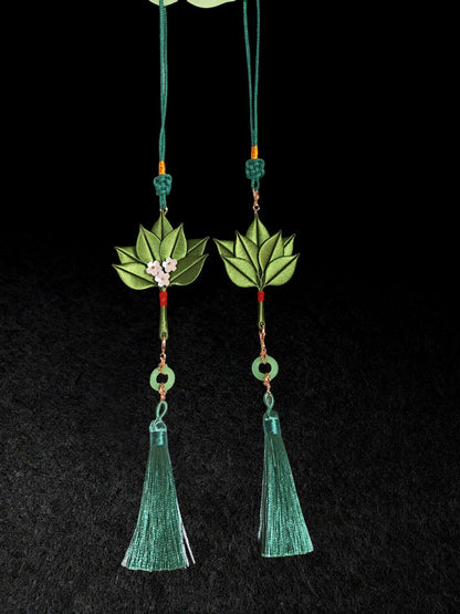 Handmade Chanhua Pomelo Leaf Pendant - Jade Ring & Tassel - Bag, Car & Home Charm