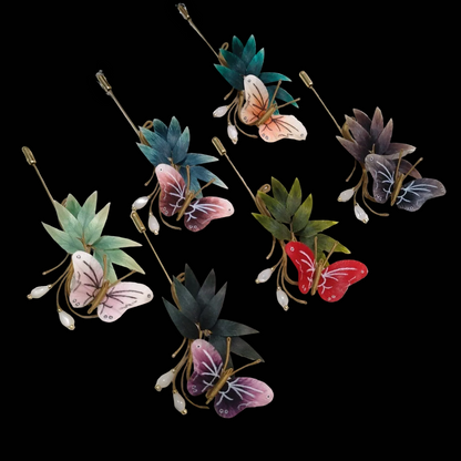 Handmade Ronghua Bamboo & Butterfly Brooch - Pearl Drop - Wedding & Daily