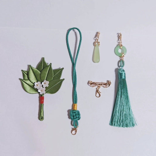 Handmade Chanhua Pomelo Leaf Pendant - Jade Ring & Tassel - Bag, Car & Home Charm