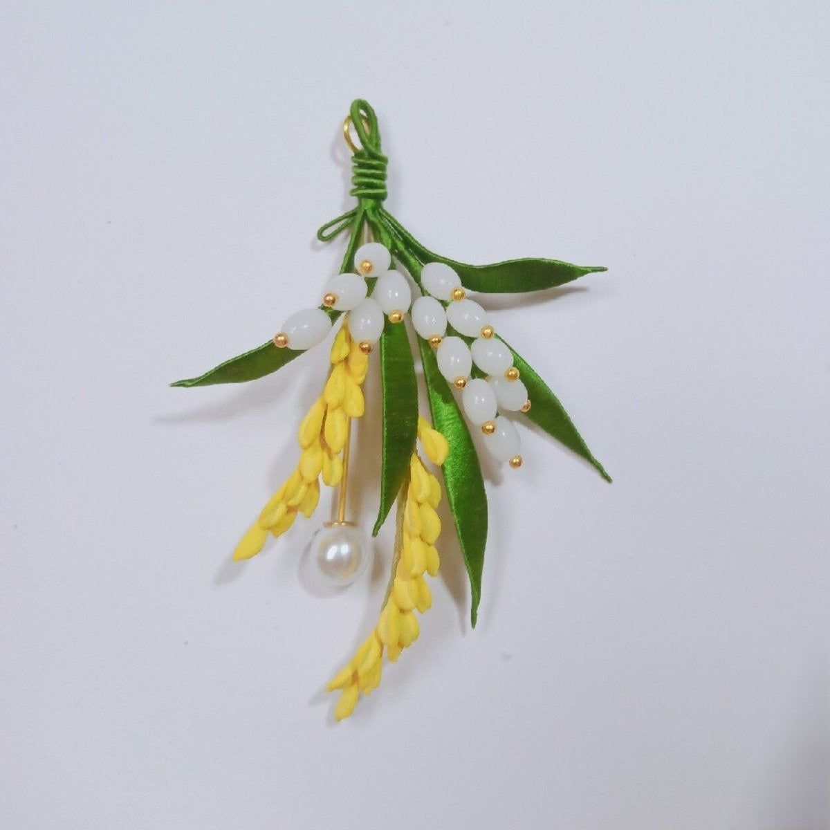 Handmade Thread-Wrapped Wheat Ear Brooch - Artisanal Chanhua Harvest Symbol Pin