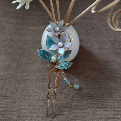 Liyou Handmade Ronghua Flower & Leaf U-Pin Hairpin - Wedding & Daily