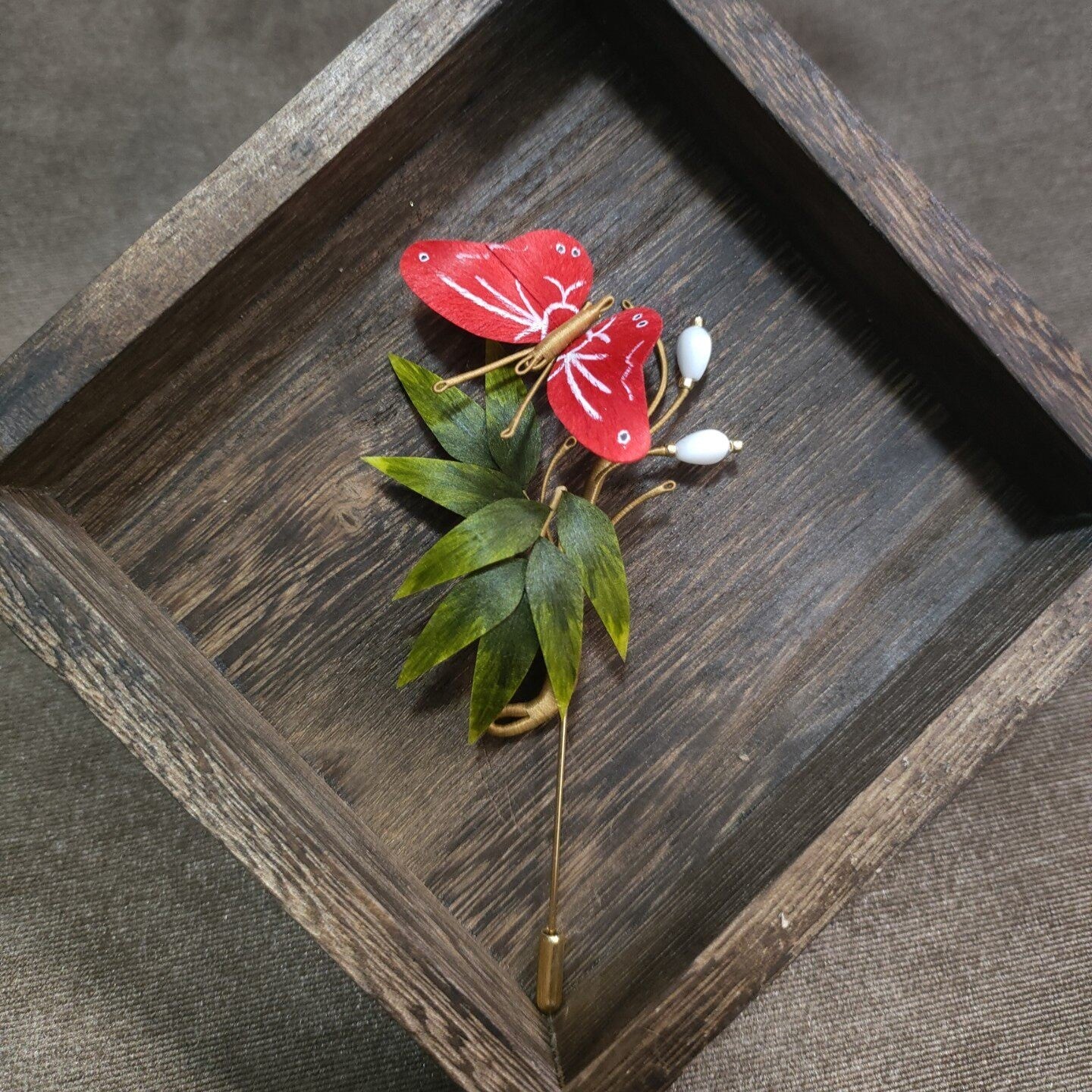 Handmade Ronghua Bamboo & Butterfly Brooch - Pearl Drop - Wedding & Daily