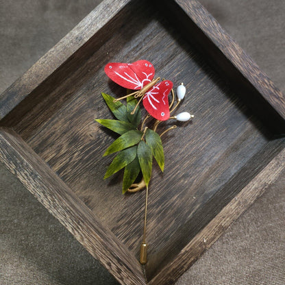 Handmade Ronghua Bamboo & Butterfly Brooch - Pearl Drop - Wedding & Daily