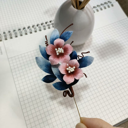 Handmade Ronghua Flower & Leaf Brooch - Wedding & Daily