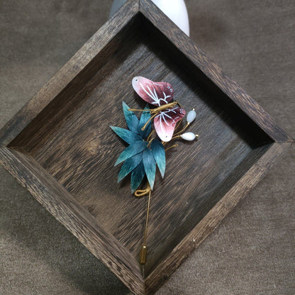 Handmade Ronghua Bamboo & Butterfly Brooch - Pearl Drop - Wedding & Daily