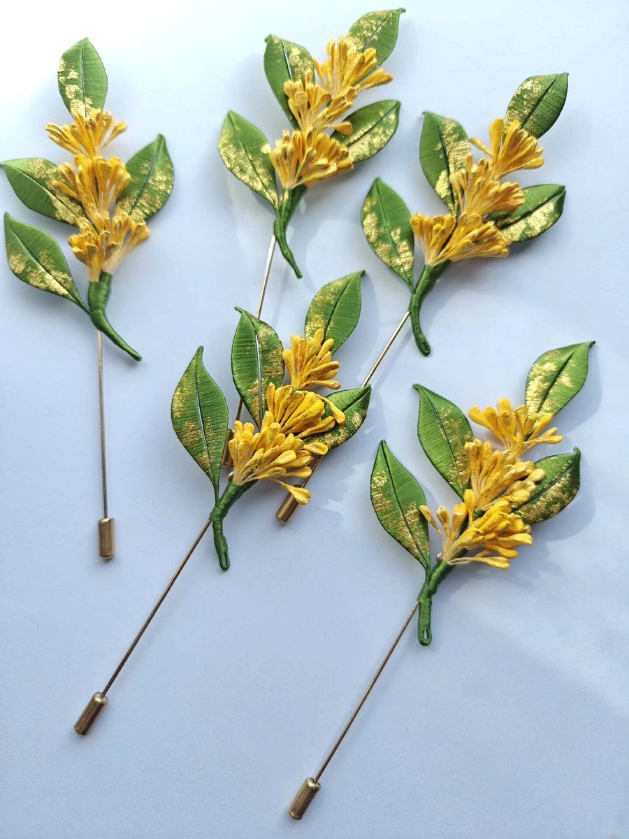 Handmade Thread-Wrapped Osmanthus Brooch - Artisanal Chanhua Floral Accessory