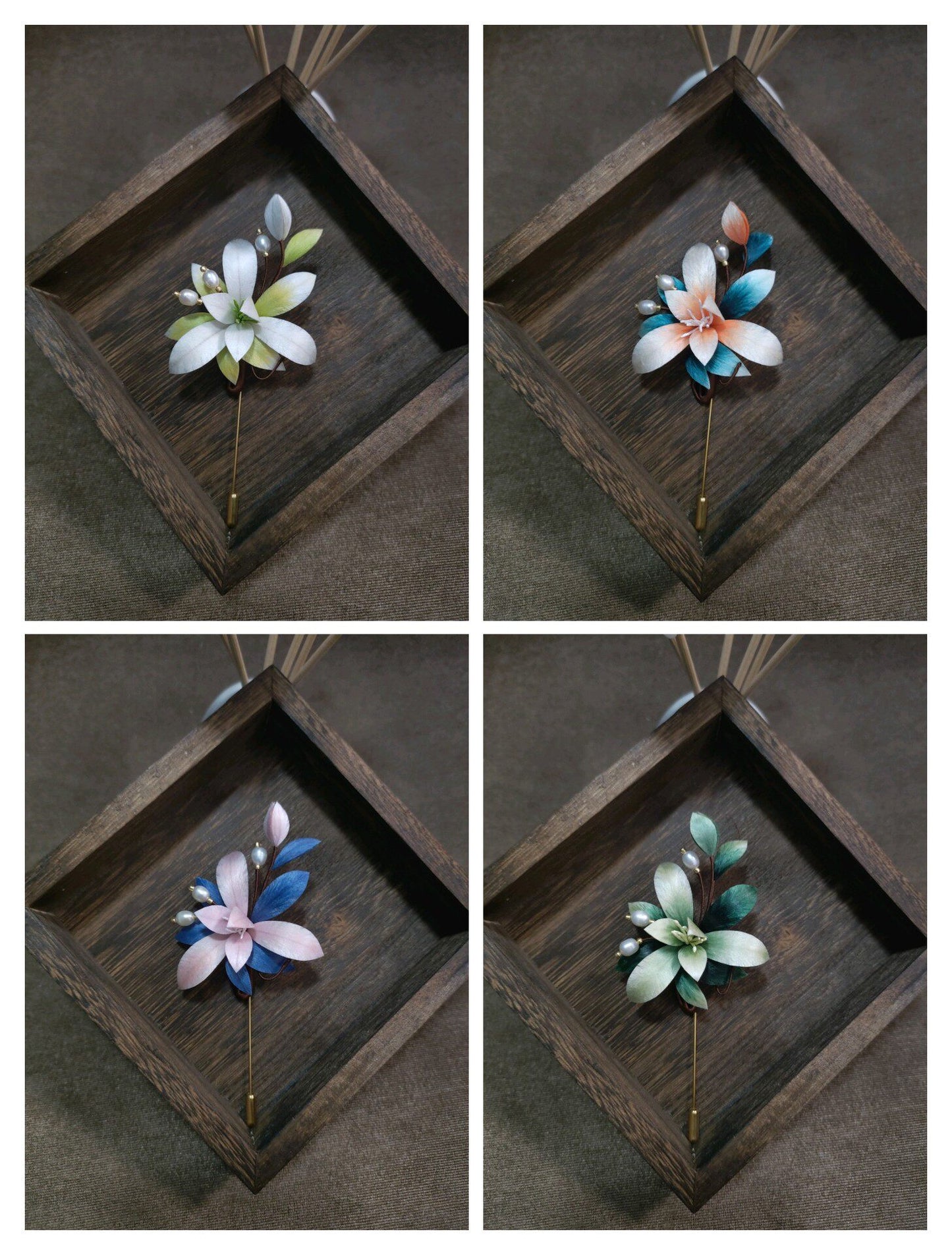 Handmade Ronghua Orchid Brooch - Ombre Petals with Pearl