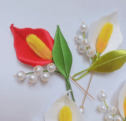 Handmade Thread-Wrapped Calla Lily Brooch - Artisanal Chanhua Floral Pin