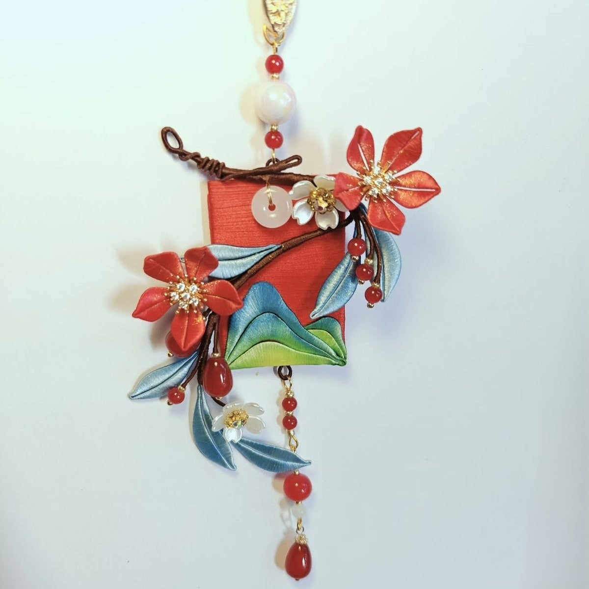 Handmade Thread-Wrapped Landscape Hanging Ornament - Artisanal Chanhua Floral Wall & Car Decor