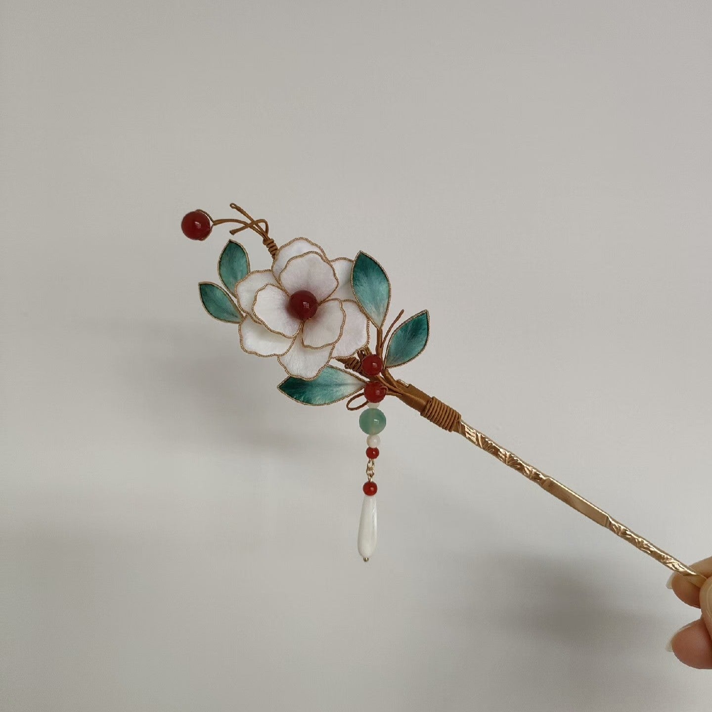 Handmade Ronghua White Camellia Hairpin - Silk Flower Hairpin