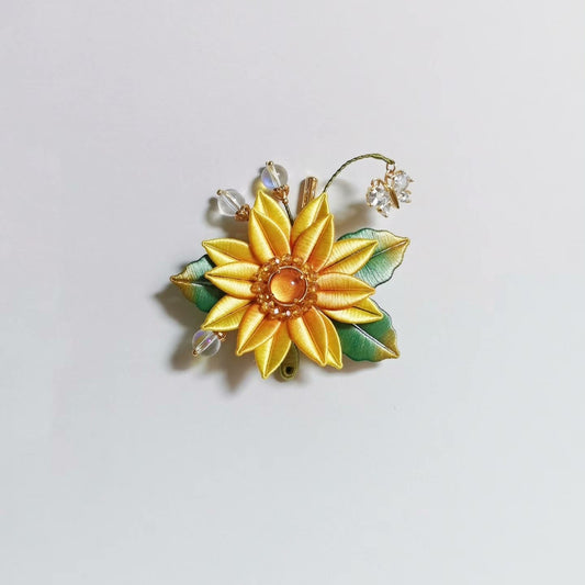 Handmade Chanhua Sunflower Brooch - Crystal & Moonstone Accents
