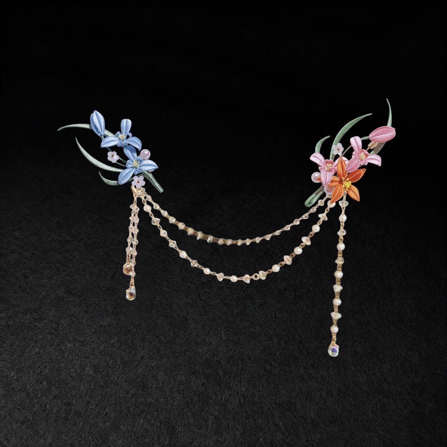 Handmade Chanhua Dual Flower Brooch Set - Daily, Wedding & Banquet