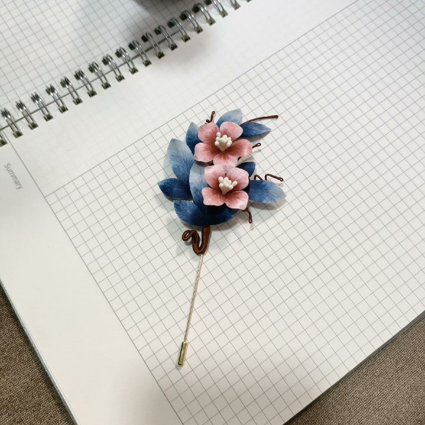 Handmade Ronghua Flower & Leaf Brooch - Wedding & Daily