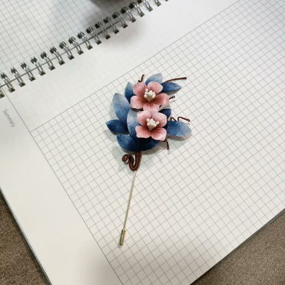 Handmade Ronghua Flower & Leaf Brooch - Wedding & Daily