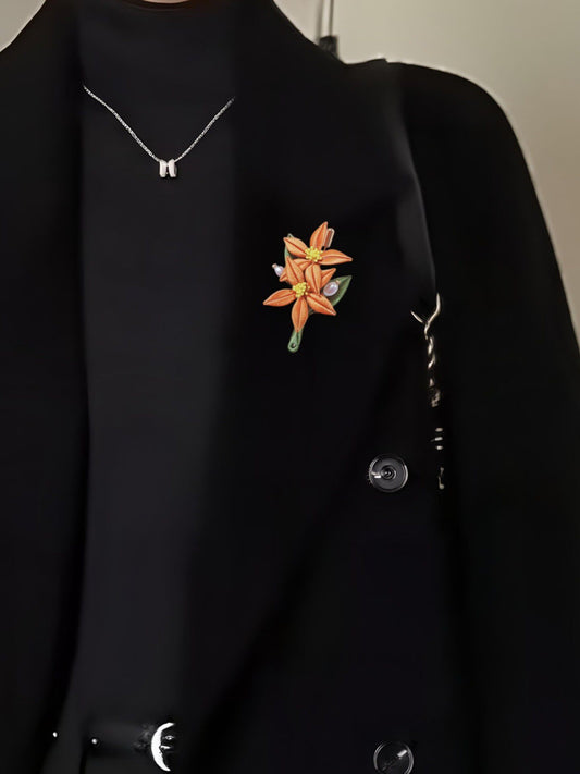 Handmade Chanhua Orange Flower Brooch - Daily, Wedding & Banquet