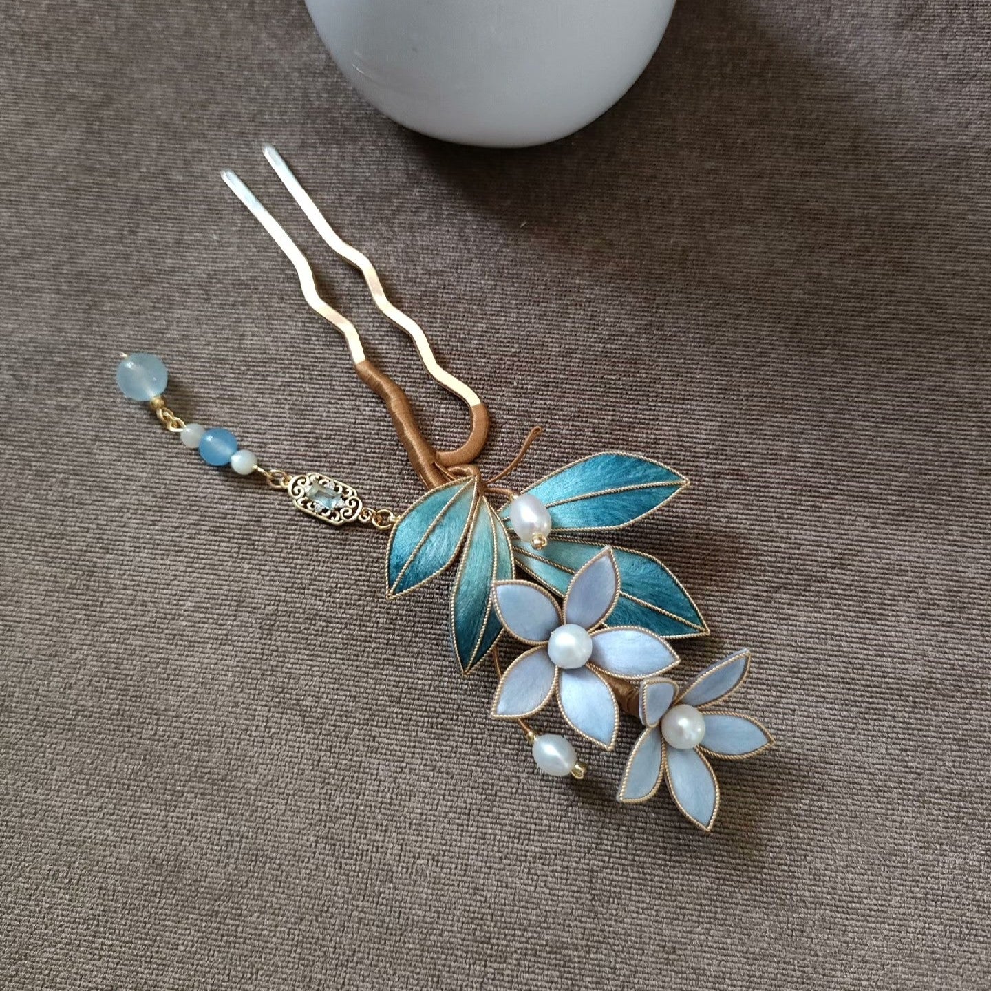Liyou Handmade Ronghua Flower & Leaf U-Pin Hairpin - Wedding & Daily