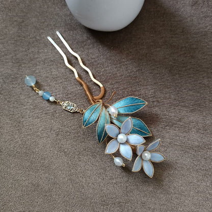 Liyou Handmade Ronghua Flower & Leaf U-Pin Hairpin - Wedding & Daily