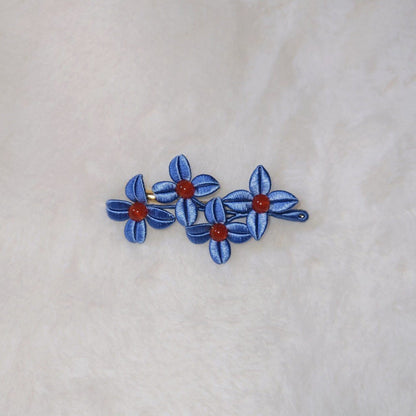 Weiyang Handmade Chanhua Blue Flower Brooch - Red Bead Center