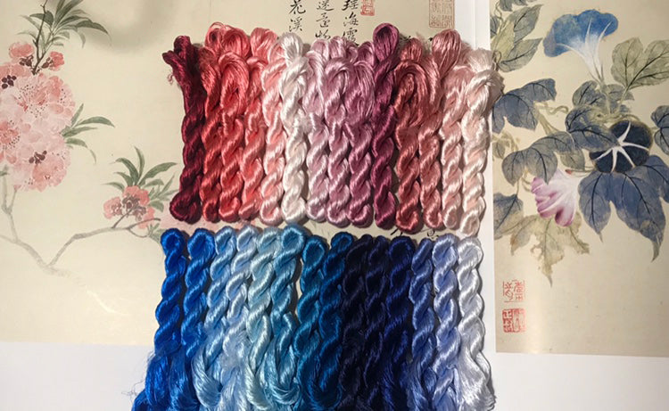 40m Suzhou Embroidery Untwisted Mulberry Silk Thread(#青花粉黛  40m*29)